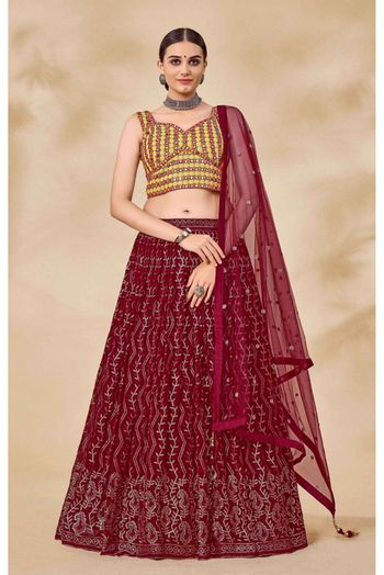 Georgette Thread Work Lehenga Choli In Maroon Colour - LD4901042