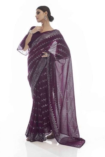 Women's Bollywood Type Faux Georgette Dark Wine Saree With Unstitched –  akr94glamour.com