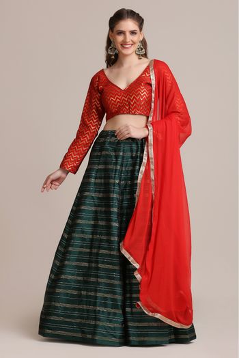 Jacquard Silk Woven Lehenga Choli In Green Colour - LD5680178