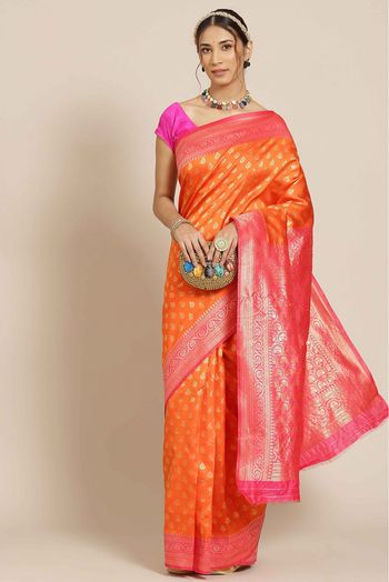 Buy Art Silk Orange and Rose Pink Traditional Designer Saree Online