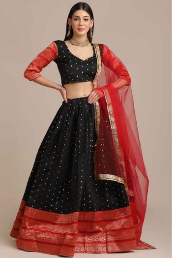 Jacquard Woven Lehenga Choli In Black And Red Colour - LD5680209