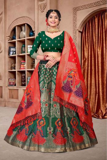 Jacquard Woven Lehenga Choli In Green Colour - LD5680047