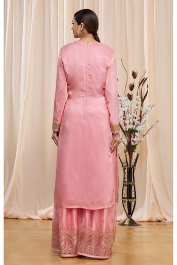 Jacquard Woven Palazzo Pant Suit In Pink Colour - SM5416074