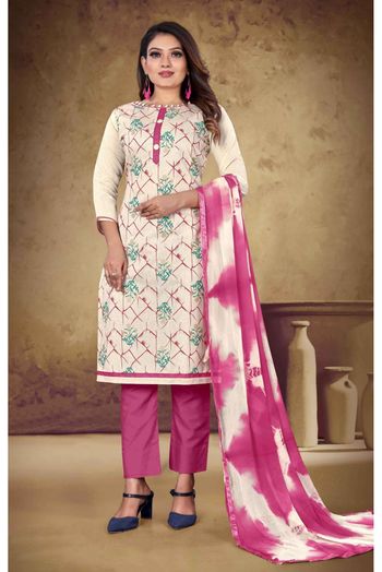 Khadi Cotton Printed Pant Style Suit In White Colour - SM5416059