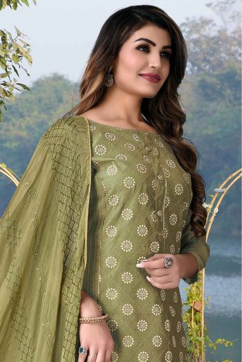 Modal Chanderi  Embroidery Palazzo Pant Suit In Green Colour - SM5415468