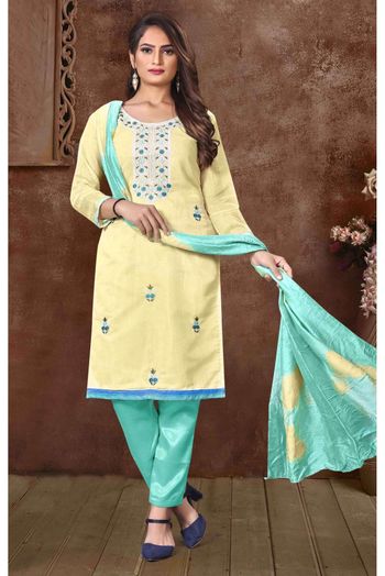 Modal Silk Embroidery Pant Style Suit In Yellow Colour - SM5416035