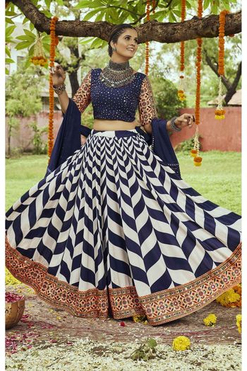 navy blue lehenga choli in pearl and zardoshi work with designer dupatta |  Shreeman