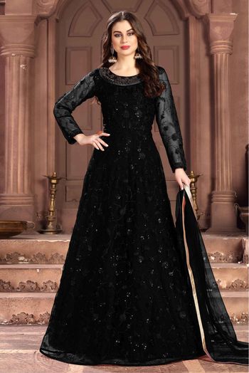 Net Embroidery Anarkali Suit In Black Colour - SM5680243