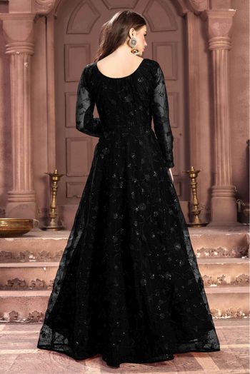 Net Embroidery Anarkali Suit In Black Colour - SM5680243