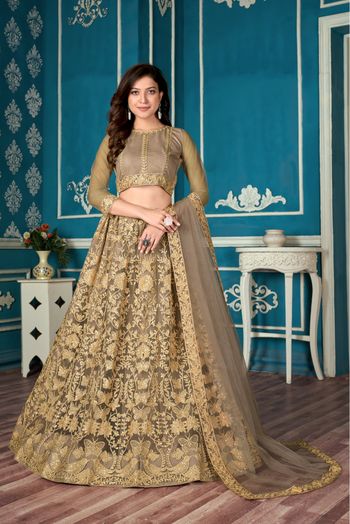 Net Embroidery Lehenga Choli In Beige Colour - LD5690017