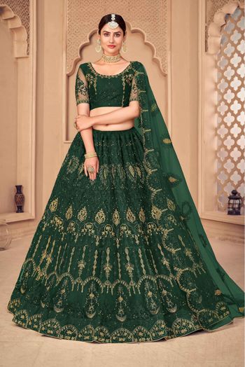 Net Embroidery Lehenga Choli In Dark Green Colour LD5680001 A