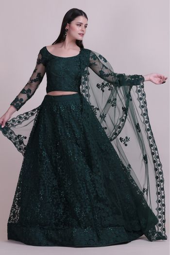 Net Embroidery Lehenga Choli In Dark Green Colour - LD5680031