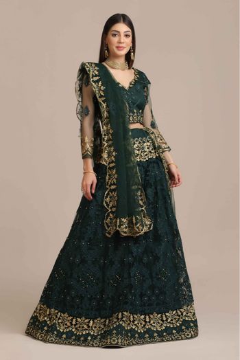 Net Embroidery Lehenga Choli In Dark Green Colour - LD5680006