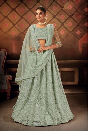 Net Embroidery Lehenga Choli In Green Colour - LD5690004