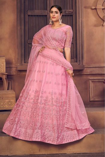 Net Embroidery Lehenga Choli In Light Pink Colour - LD5680186