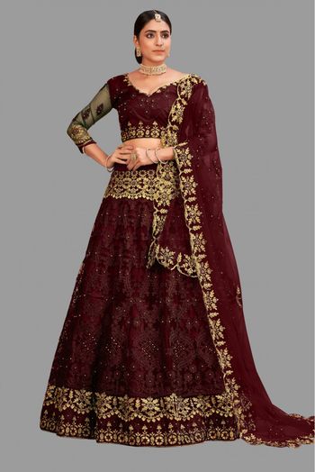 Net Embroidery Lehenga Choli In Maroon Colour LD5680065 A