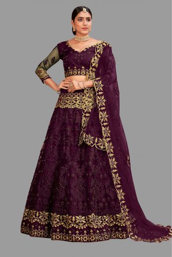 Net Embroidery Lehenga Choli In Purple Colour - LD5680064