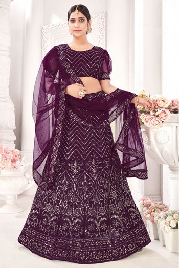 Buy Festive Lehenga Choli - Georgette Purple Embroidered Lehenga Choli –  Empress Clothing