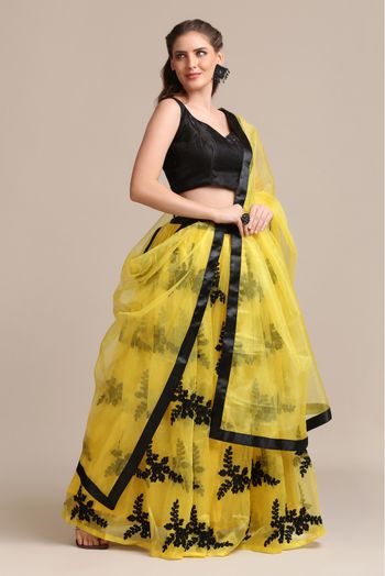 Buy EMZO Women's Satin Solid Off Shoulder Semi-Stitched Lehenga, Choli  Dupatta Set - Size : Free Size [EMZ-1006-Yellow Black] Online In India At  Discounted Prices