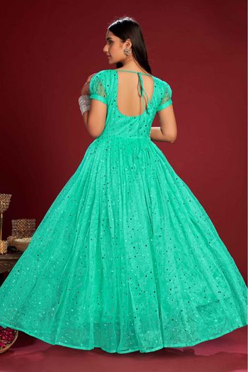 Net Sequins Work Gown In Sea Green Colour - GW5680321
