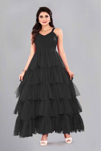 Net Solid Ruffle Gown In Pink Colour - GW5680307