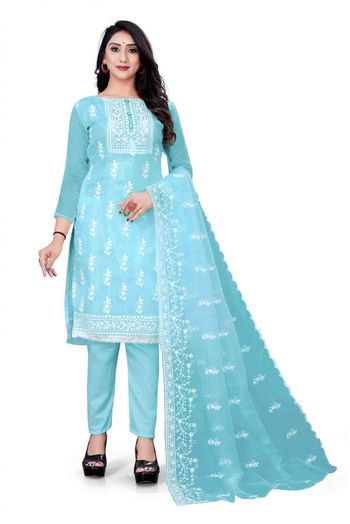 Net Embroidery Palazzo Pant Suit In Sky Blue Colour - SM5630054