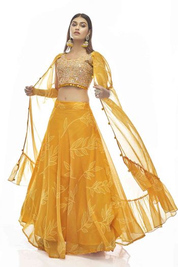 Organza Printed Lehenga Choli In Mustard Colour - LD4901023