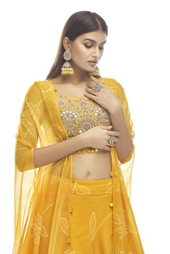 Organza Printed Lehenga Choli In Mustard Colour - LD4901023