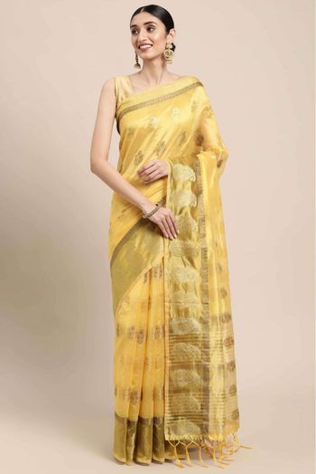 Organza Woven Saree In Yellow Colour - SR5415882