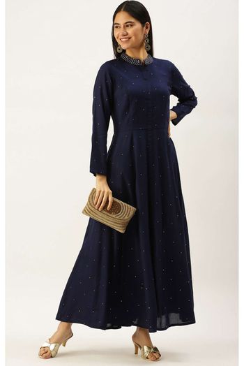 Rayon Party Wear Gown In Blue Colour - GW5480547