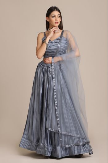 Satin Silk Platted Lehenga Choli In Grey Colour - LD5680202