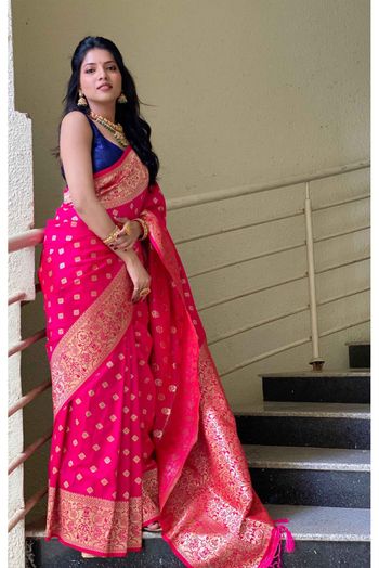 Silk Blend Woven Saree In Pink Colour - SR5640926