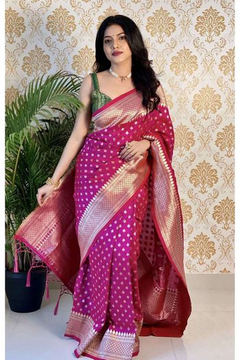 Silk Blend Woven Saree In Pink Colour - SR5640952