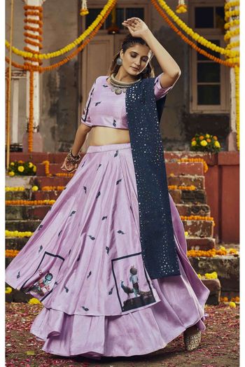 Buy Blue Georgette Party Wear Digital Printed Lehenga Choli Online From  Wholesale Salwar.