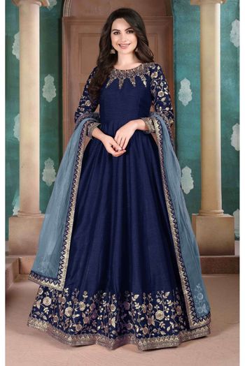 Silk Embroidery Anarkali Suit In Blue Colour - SM1640813