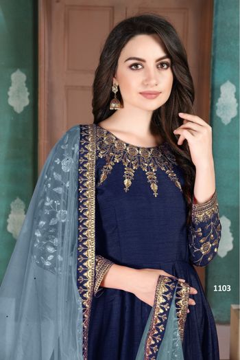 Silk Embroidery Anarkali Suit In Blue Colour - SM1640813