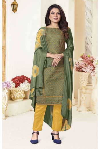 Silk Embroidery Pant Style Suit In Green Colour - SM5416024