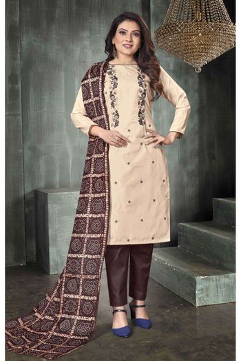 Silk Embroidery Pant Style Suit In Peach Colour - SM5416022