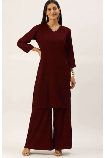 Silk Party Wear Kurta Set In Maroon Colour - KR5480555