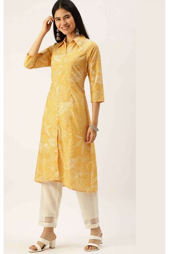 Silk Party Wear Kurti In Yellow Colour - KR5480609