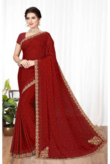 Silk Swarovski Work Saree In Maroon Colour - SR4473386