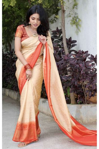 Silk Woven Saree In Cream And Red Colour - SR5640906