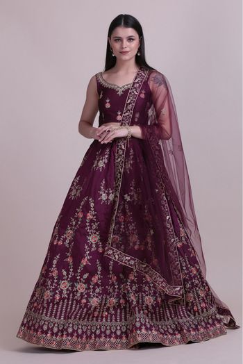 Taffeta Silk Embroidery Lehenga Choli In Purple Colour - LD5680032