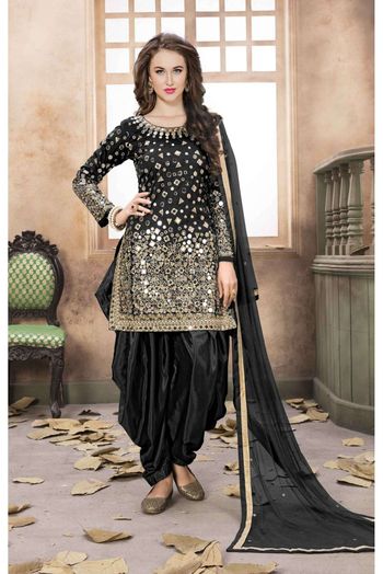 Taffeta Silk Embroidery Patiala Suit In Black Colour - SM1640827