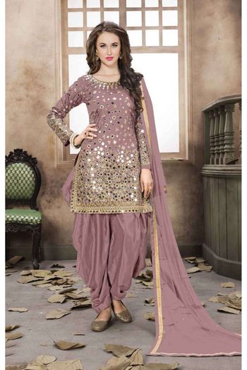 Taffeta Silk Embroidery Patiala Suit In Dusty Pink Colour - SM1640835