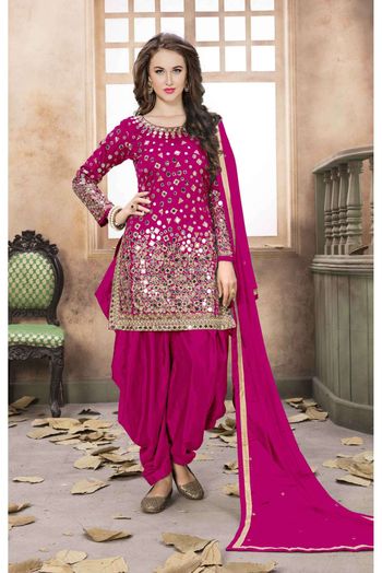 Taffeta Silk Embroidery Patiala Suit In Pink Colour - SM1640832