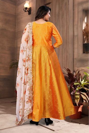 Taffeta Silk Printed  Gown In Yellow Colour - GW5680317