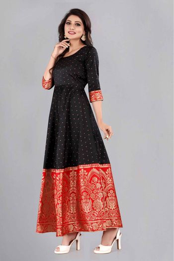 Taffeta Silk Printed Gown In Black Colour - GW5680315