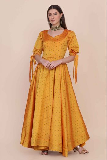 Taffeta Silk Printed Gown In Yellow Colour - GW5680327