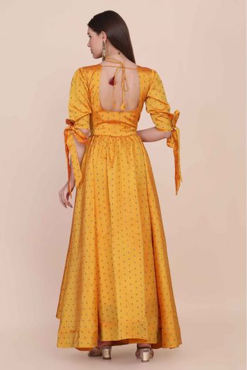 Taffeta Silk Printed Gown In Yellow Colour - GW5680327